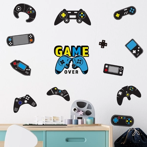 Cartoon gaming controllers wall decals for gamer room decor with blue Game Over design