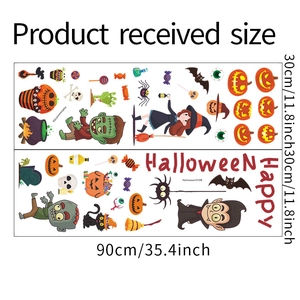 Layout detail of Halloween wall stickers featuring pumpkin, witch and ghost 30x90cm