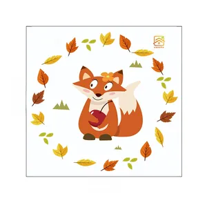 Detail of 28x29cm cartoon fox wall sticker with autumn leaves for nursery decoration