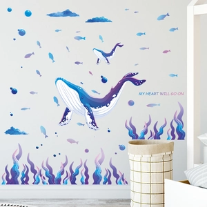 Stickers muraux baleine bleue et plantes marines autocollants pour chambre enfant