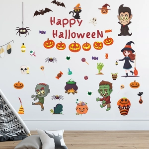 DIY Halloween wall stickers set with pumpkins and ghosts in a cozy room setting