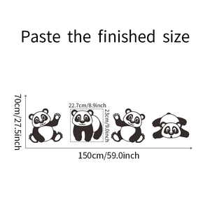 Size diagram of panda wall stickers showing 150x70cm dimensions for home wall decor