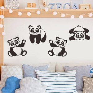 Cute Cartoon Panda Wall Stickers For Kids Bedroom Nursery Decor PVC Self-Adhesive Animal Wall Decal For Home Decoration