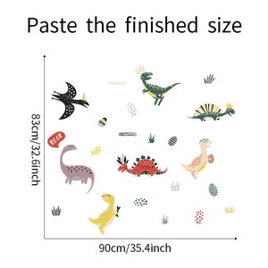 Dettaglio degli adesivi murali dinosauro cartone animato con dimensioni e scala