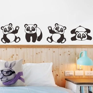 Minimalist panda wall stickers featuring four cute cartoon pandas for kids bedroom decor