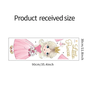 Detailed product size guide for FX-D176 cartoon little princess pink dress wall sticker