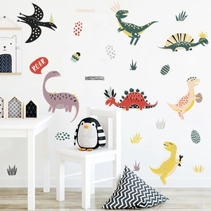 Adesivi Murali con Dinosauri Cartoon per Camera dei Bambini PVC Autoadesivi Impermeabili Decorazione Murale Animale
