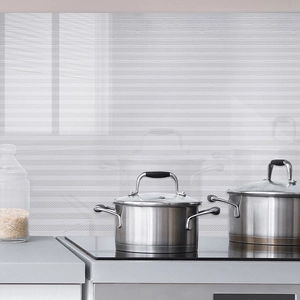 Kitchen PET self-adhesive oil-proof wall sticker with silver striped minimalist pattern