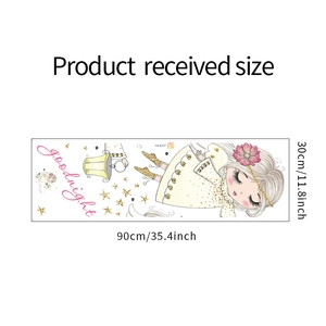 Detail view of the cute angel girl wall sticker set with floral elements and Goodnight text