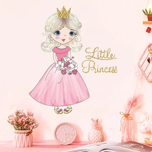 Cartoon Little Princess Wall Stickers Removable PVC Pink Dress Girl Decals For Girls Kids Room Nursery Bedroom Home Decor