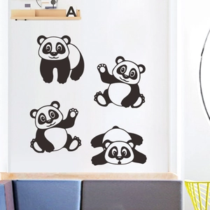 Cute cartoon panda self-adhesive wall stickers for kids bedroom decor featuring four poses