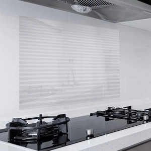 Self-adhesive kitchen backsplash oil-proof sticker with silver horizontal stripes