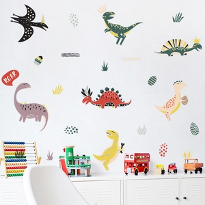 Adesivi murali con dinosauri cartoni animati in colori Morandi per la camera dei bambini
