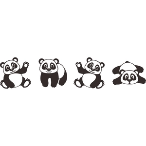Minimalist cute panda wall stickers for kids bedroom featuring four diverse cartoon poses