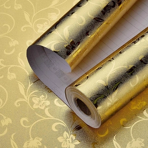 Self Adhesive Aluminum Foil Kitchen Oil Proof Sticker Gold Floral Embossed Cabinet Liner Waterproof Heat Resistant Wall Decor