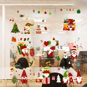Nordic Gnomes Christmas static window stickers with glitter finish for glass decoration