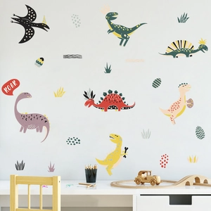 Adesivi murali con dinosauri cartoni animati per cameretta bambini e asilo nido