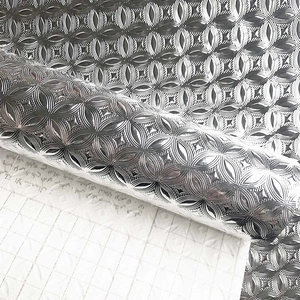 Silver self-adhesive kitchen aluminum foil wallpaper with geometric grid embossed texture