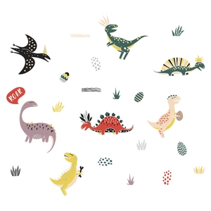 Adesivi murali con dinosauri colorati e Diplodocus per la decorazione della cameretta bimbi