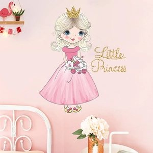 Cartoon princess wall sticker with Little Princess text for girls' room decor