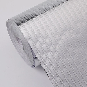 Silver self-adhesive kitchen oil-proof wallpaper roll with embossed diamond texture