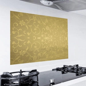 Self-adhesive gold floral kitchen oil-proof wall sticker with 3D embossed texture