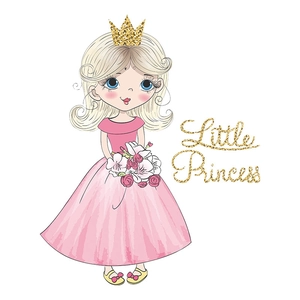 Cartoon little princess wall sticker in pink dress with Little Princess glitter text