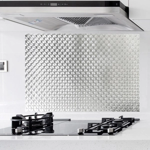 Silver kitchen oil-proof wallpaper with 3D diamond texture for stove backsplash protection