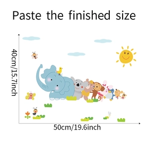 Cartoon animal wall decal dimensions showing elephant and koala designs in 40x50cm size