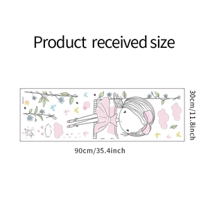 Unrolled sheet showing ballerina wall stickers with pink clouds and floral accents