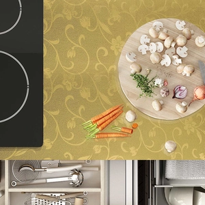 Golden floral PET kitchen contact paper for cabinet renovation with oil-proof texture