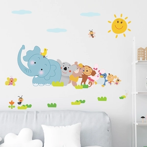 Cartoon giraffe and monkey forest animal wall stickers for kids nursery bedroom decor