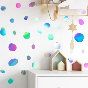 Rainbow holographic pebble wall stickers for DIY interior home decoration on white walls