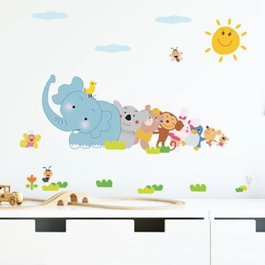 Cartoon animal wall stickers with giraffe and monkey for nursery and kids room decor
