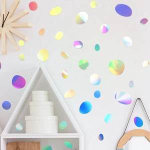 Modern holographic rainbow pebble wall stickers with colorful iridescent laser film finish