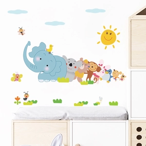 Cartoon animal wall stickers featuring giraffe and monkey for kids bedroom decoration