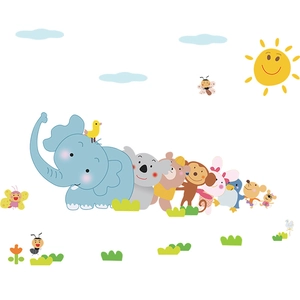 Cartoon animal wall stickers with elephant, koala and bear for kids bedroom nursery decoration