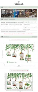Garden style wall sticker featuring birdcages and green vines with Romantic Life text