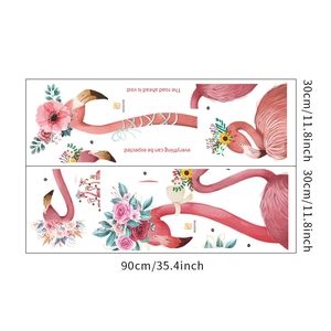 Macro layout of pink flamingo and floral wall stickers with 30x90cm dimensions