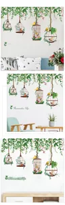 Multiple views of birdcage and vine wall decals in living room and study scenarios