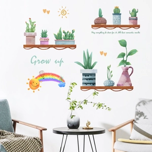 Cartoon rainbow and potted plants wall stickers for home decor with Grow Up text