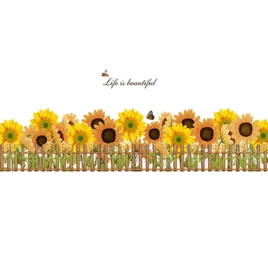 Sticker mural barrière tournesols avec papillons et texte 'Life is beautiful' décor