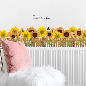 Sticker Mural Plinthe Tournesol Papillon Clôture PVC Autocollant Amovible Décor pour Maison Cuisine Chambre d'Enfant Salon