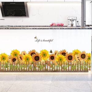 Stickers muraux tournesols et papillons pour plinthe avec texte Life is beautiful