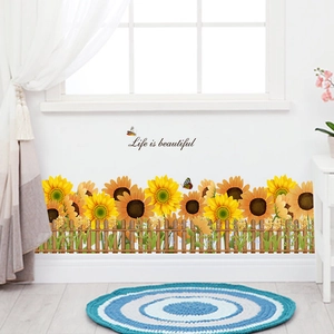 Stickers muraux tournesols et clôture en bois avec papillons pour décoration de maison