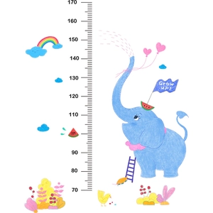 Detailed view of elephant height chart sticker with rainbow and Grow up text