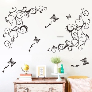 Removable Black Butterfly Vine Pattern PVC Wall Sticker Modern Home Decor For Living Room Bedroom Environmental Protection Wall Decal