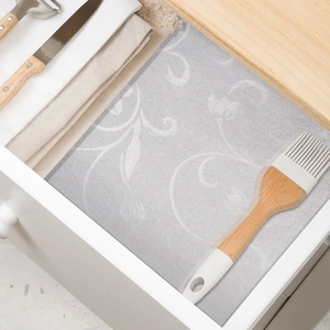 White floral embossed waterproof shelf liner for kitchen drawers and cabinets