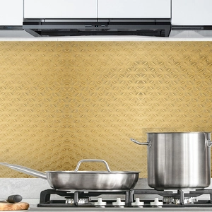 Adesivo per schienale cucina dorato con motivo geometrico per decorazione pareti resistente