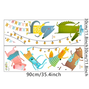 Détails de deux planches 30x90cm de stickers muraux animaux dansants en PVC imperméable